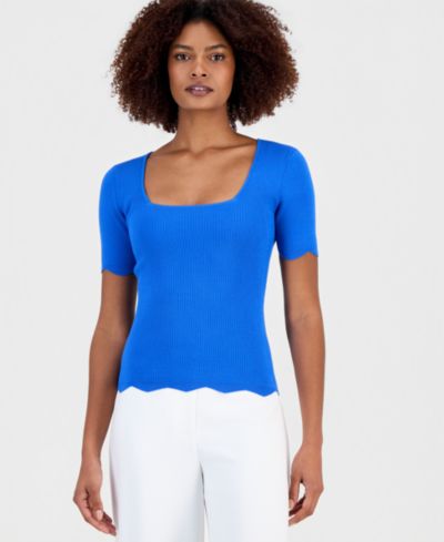 Женский трикотажный топ T Tahari Square-Neck с фестончатым краем