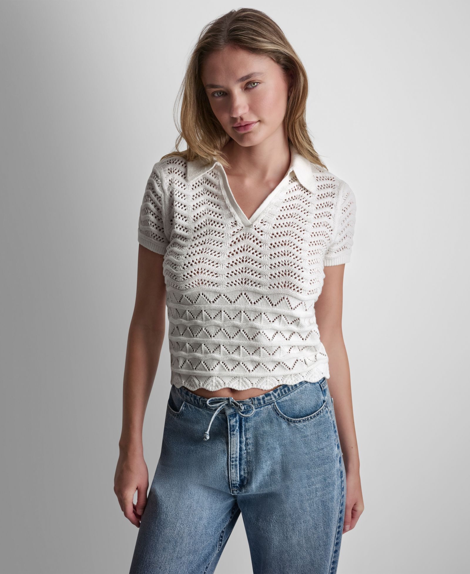 DKNY Jeans Petite вязаный джемпер с V-образным вырезом и воротником Polo Pointelle