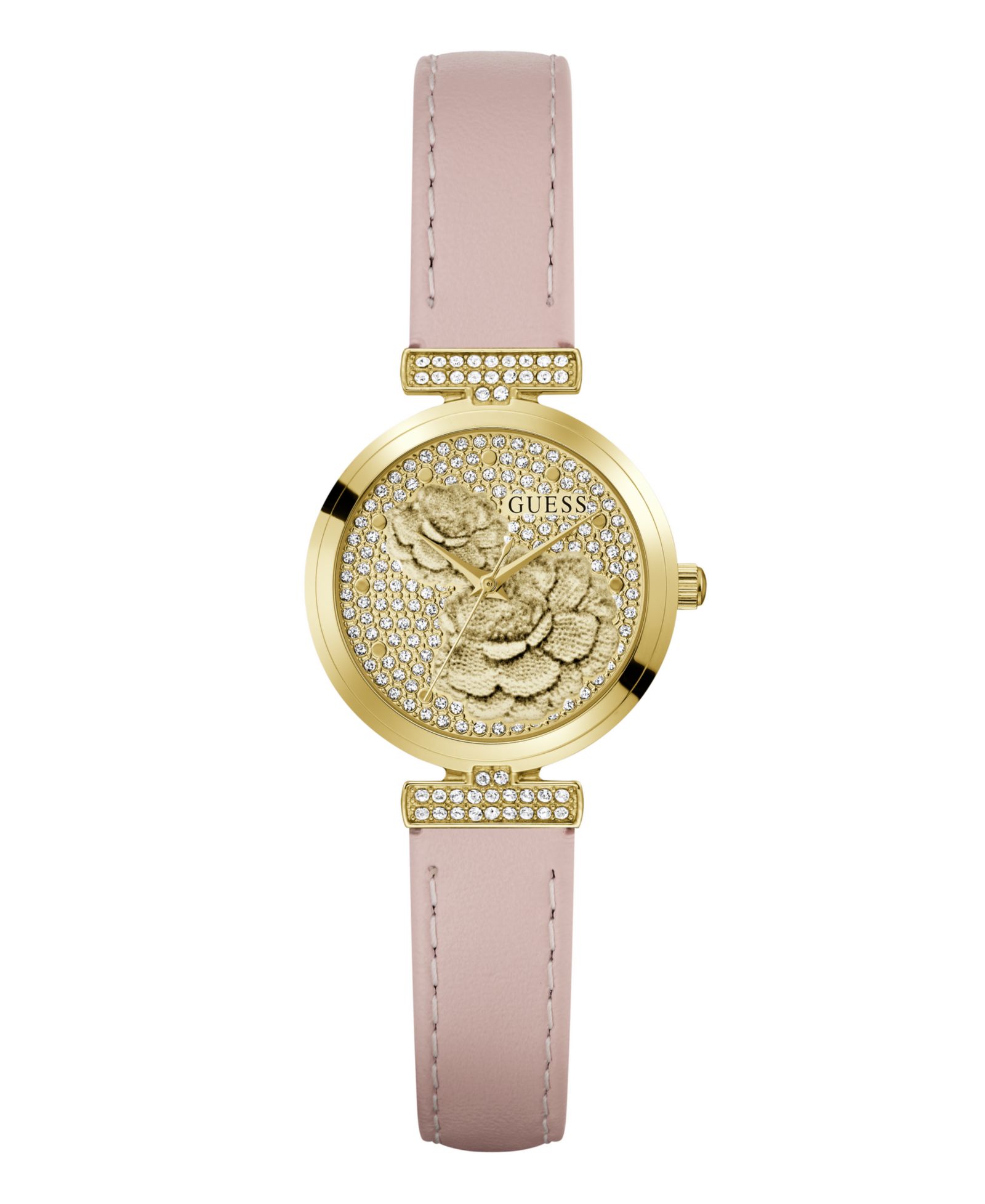 Женские GUESS Gold-Tone Stainless Steel Pink Leather Analog Watch 28mm