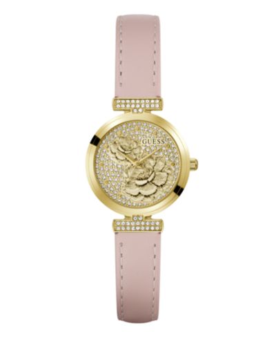 Женские GUESS Gold-Tone Stainless Steel Pink Leather Analog Watch 28mm