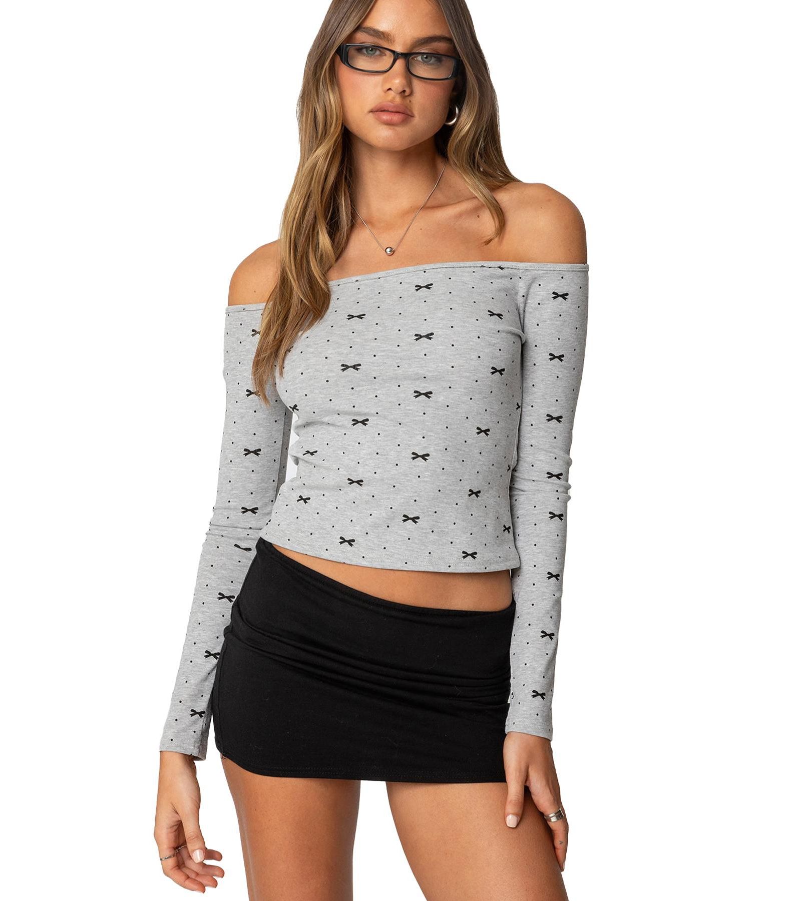 Edikted Women's Ryna Bows and Dots Off Shoulder Top
