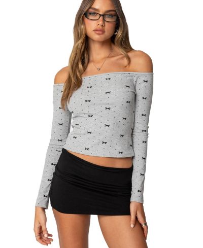 Edikted Women's Ryna Bows and Dots Off Shoulder Top
