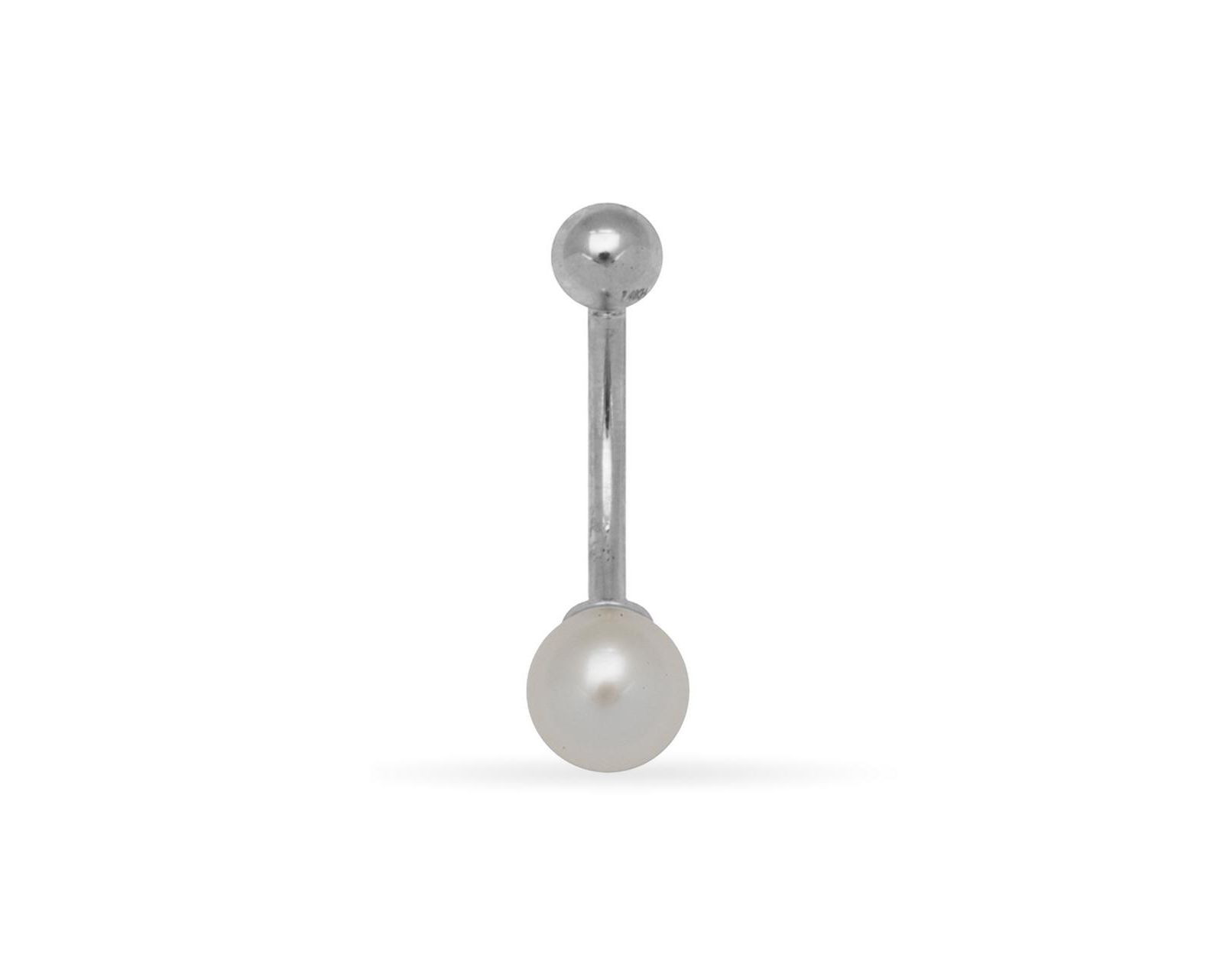 Curata Jewelry Solid 14k Gold 14G 7mm Cultured Pearl Curved Belly Button Ring
