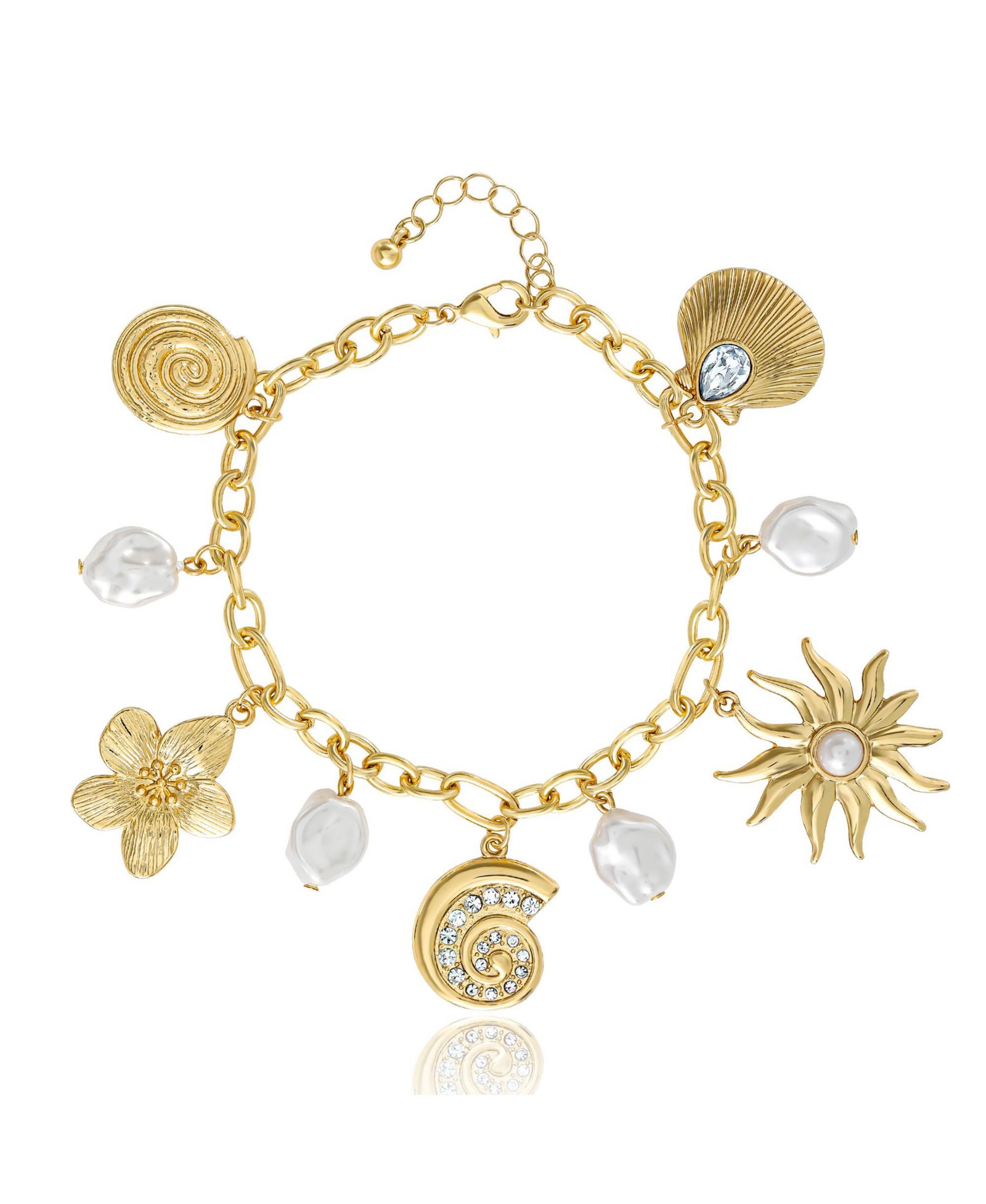 Браслет Jessica Simpson Gold-Tone Celestial Charm с имитацией жемчуга, регулируемый