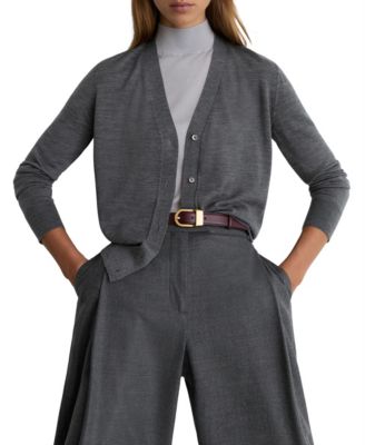 REISS Women's Simi Merino Wool V-Neck Long-Sleeve Cardigan