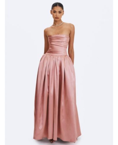 Miss Circle Women's Willette Satin Strapless Gathered Maxi Dress