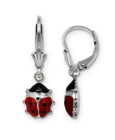 Curata Jewelry серьги с красной эмалью в виде божьей коровки, стерлинговое серебро с родиевым покрытием