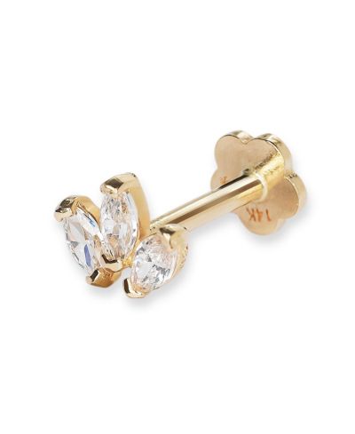 Серьга-лабрет Curata Jewelry с цветком лотоса, 14k желтое золото, кубический цирконий, Marquise