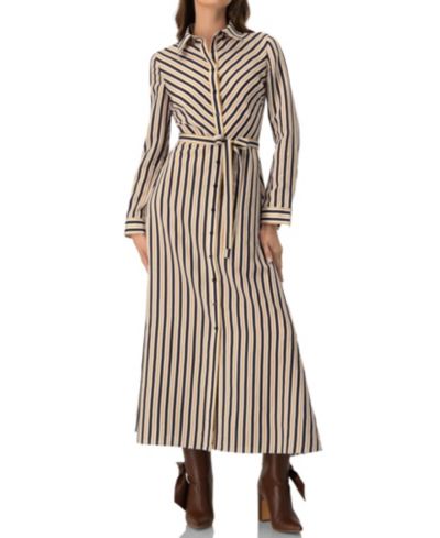 Ivonne Women's Long Striped Shirt Dress