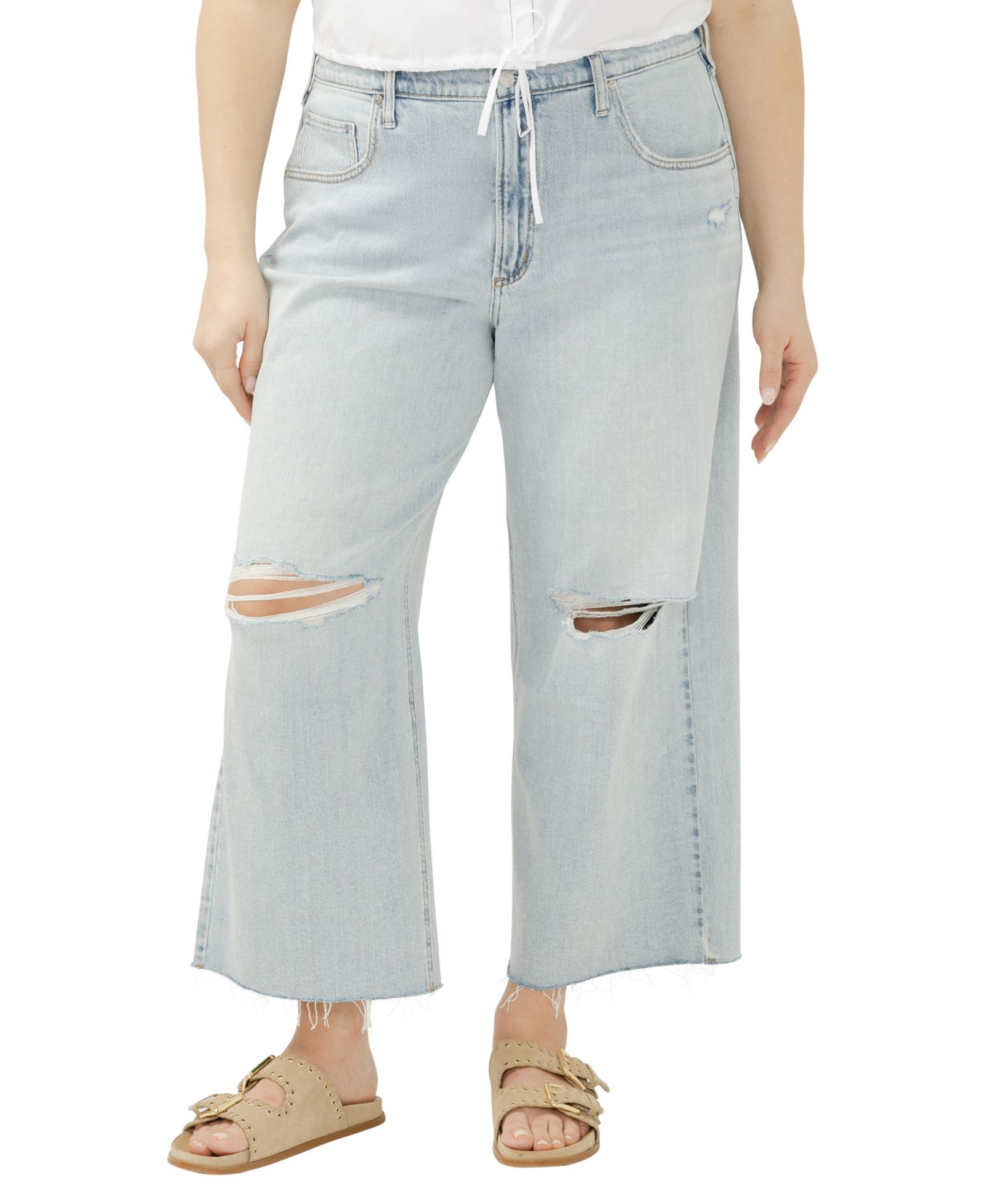 Silver Jeans Co. Plus Size Be Easy High-Rise Wide-Leg Cropped Jeans