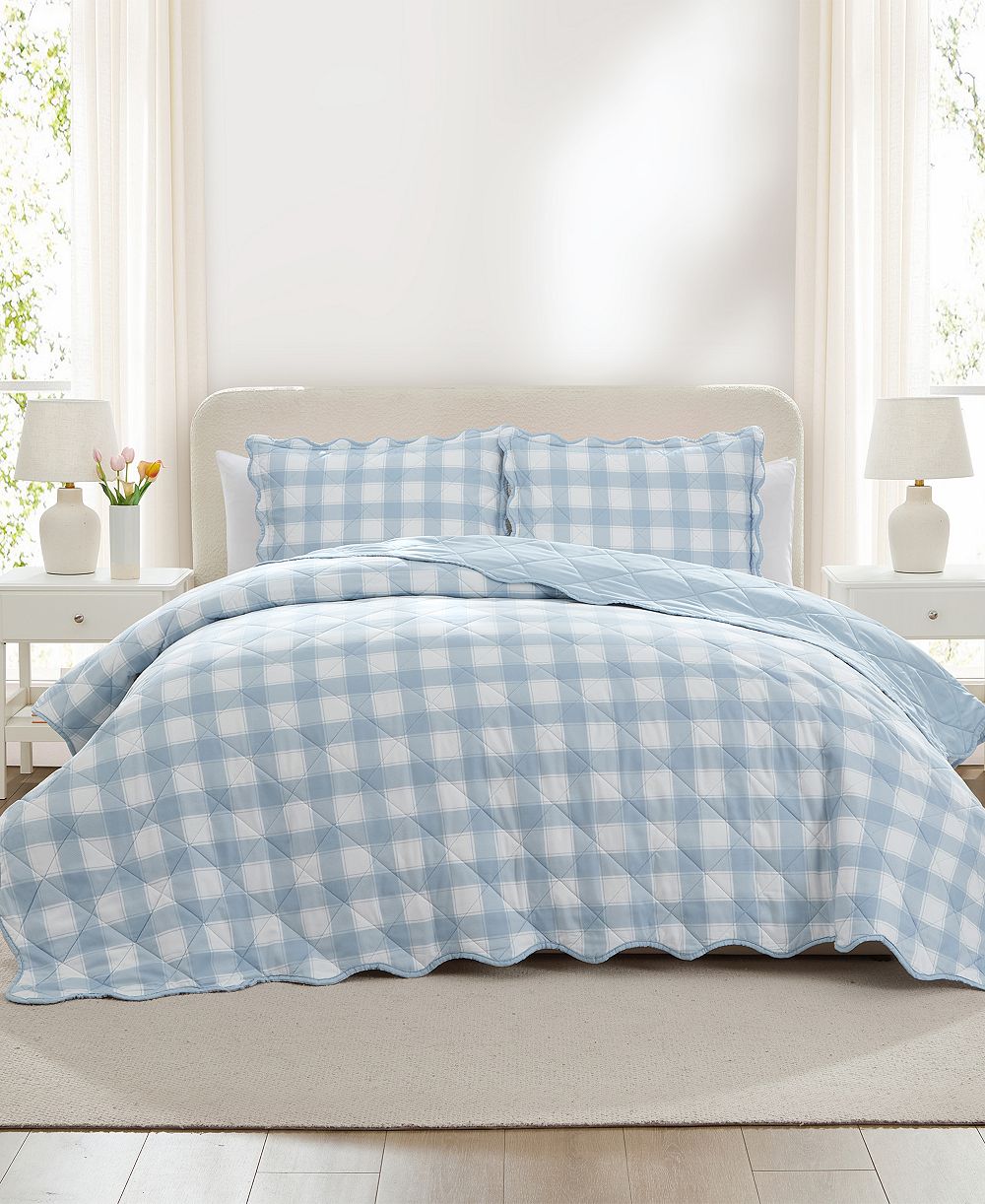 Комплект покрывала Hallmark Checkered Bliss 3-Pc. Scalloped, Full/Queen