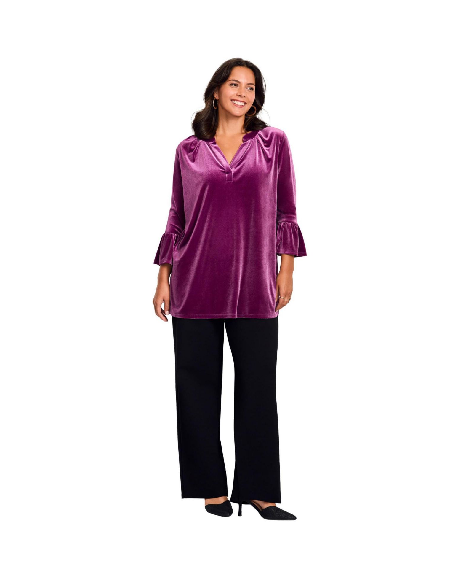 Avenue Women's Plus Size Split Neck Bell Sleeve Top