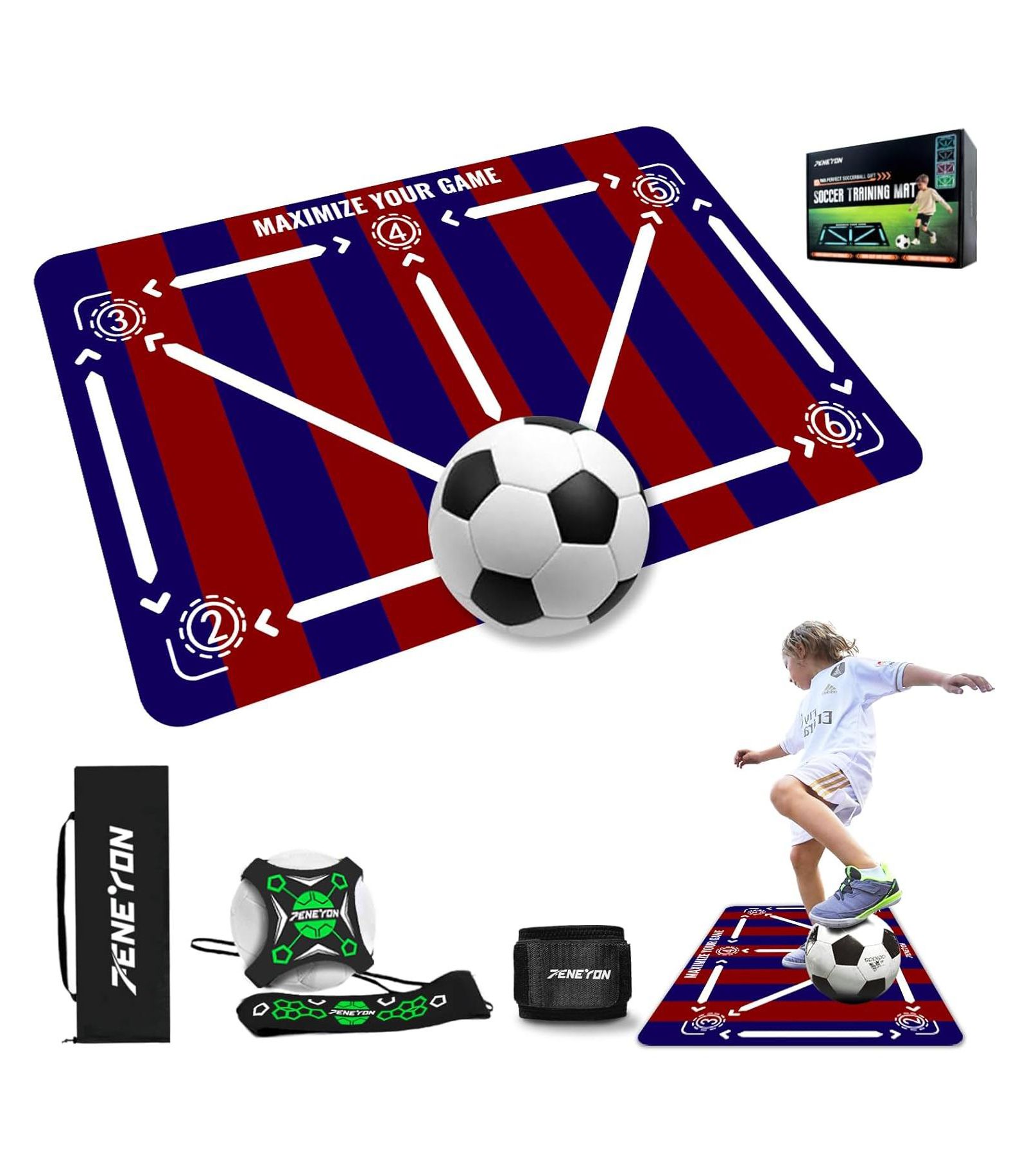 peneyon Adjustable Soccer Training Mat with Non-Slip Equipment