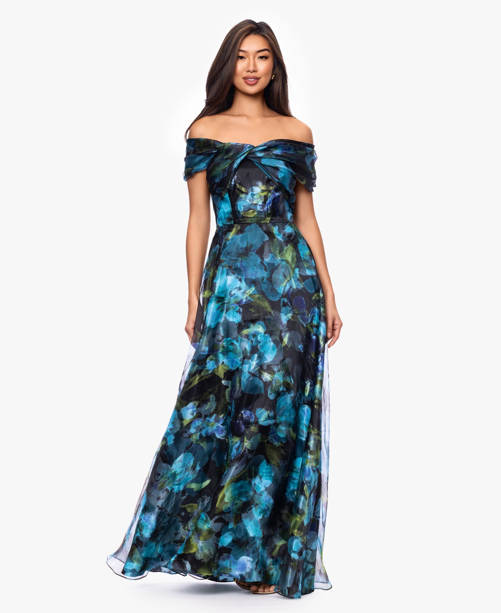 Вечернее платье Petite Printed Off-The-Shoulder Ball Gown Betsy & Adam