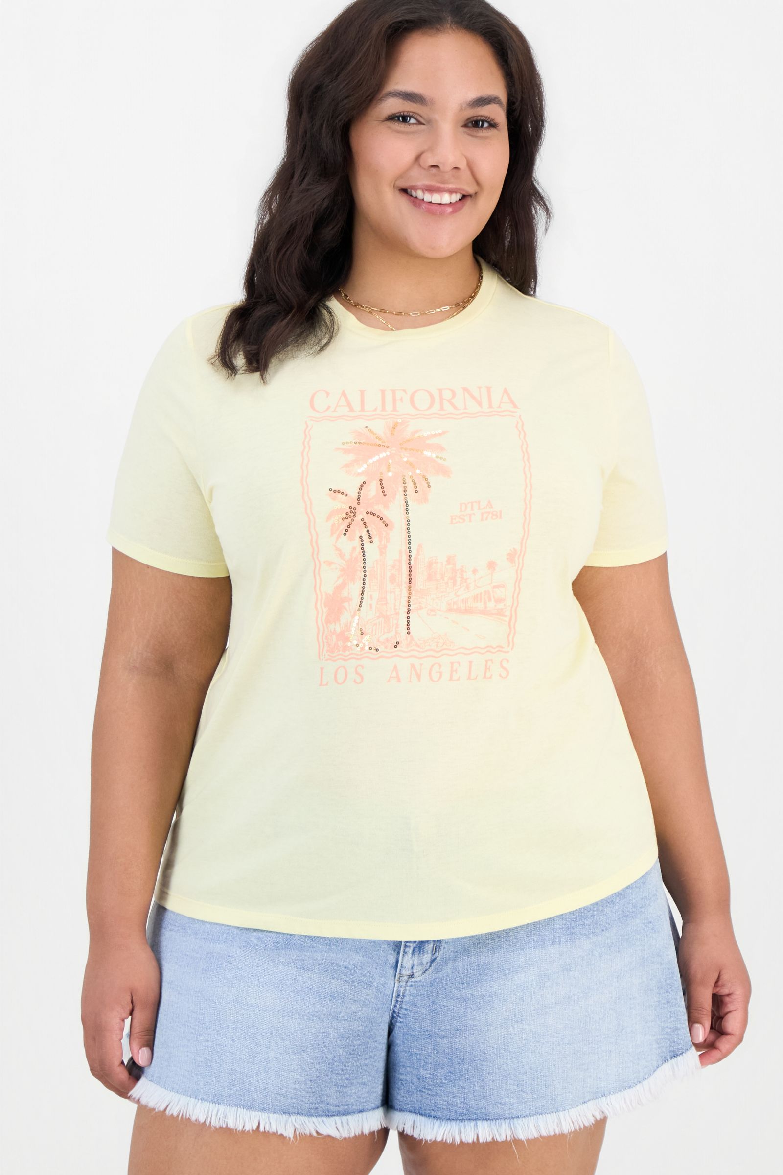 Rebellious One модная футболка Plus Size California Sequin Graphic Tee