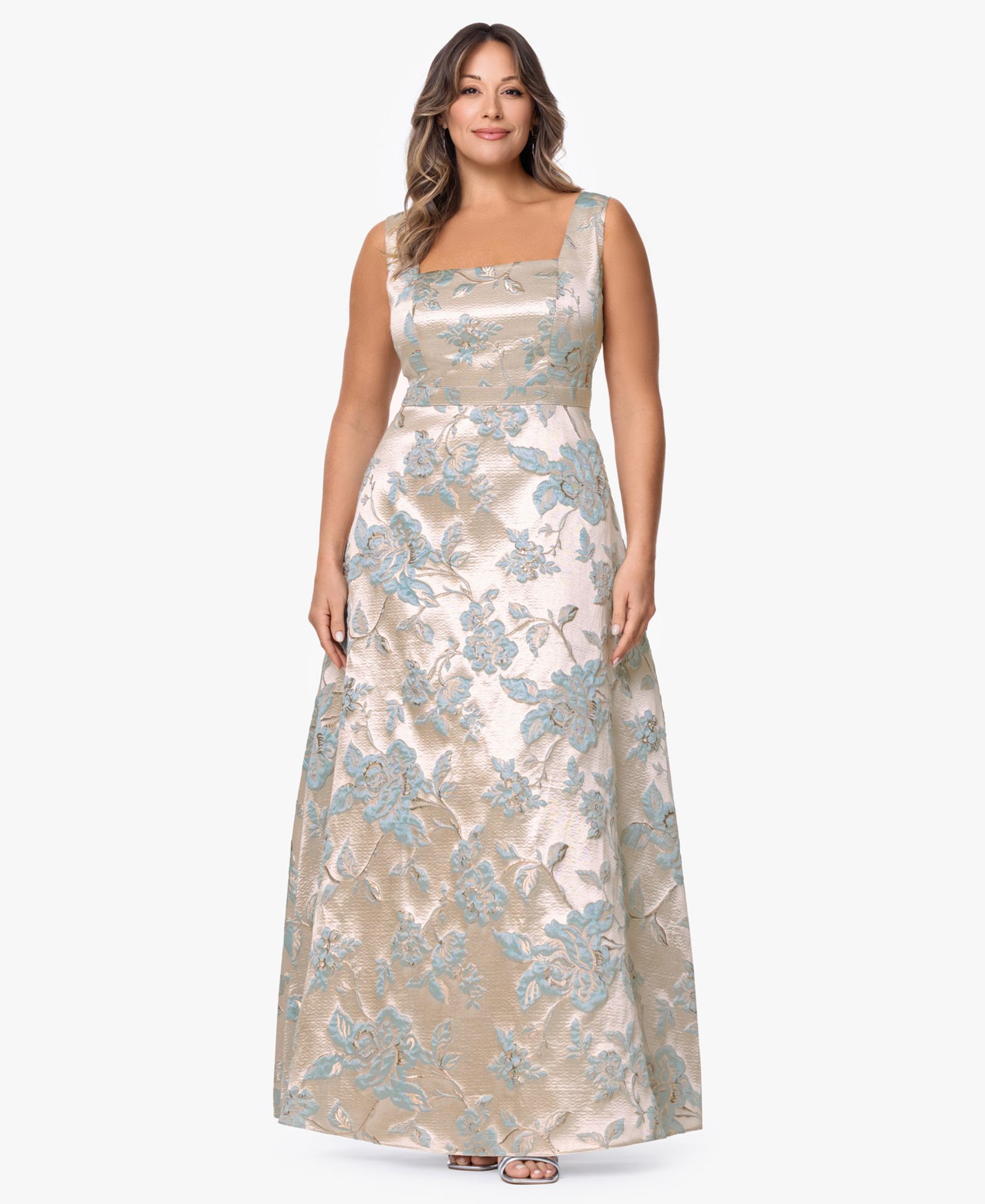 XSCAPE Plus Size Sleeveless Square Neck Long Dress