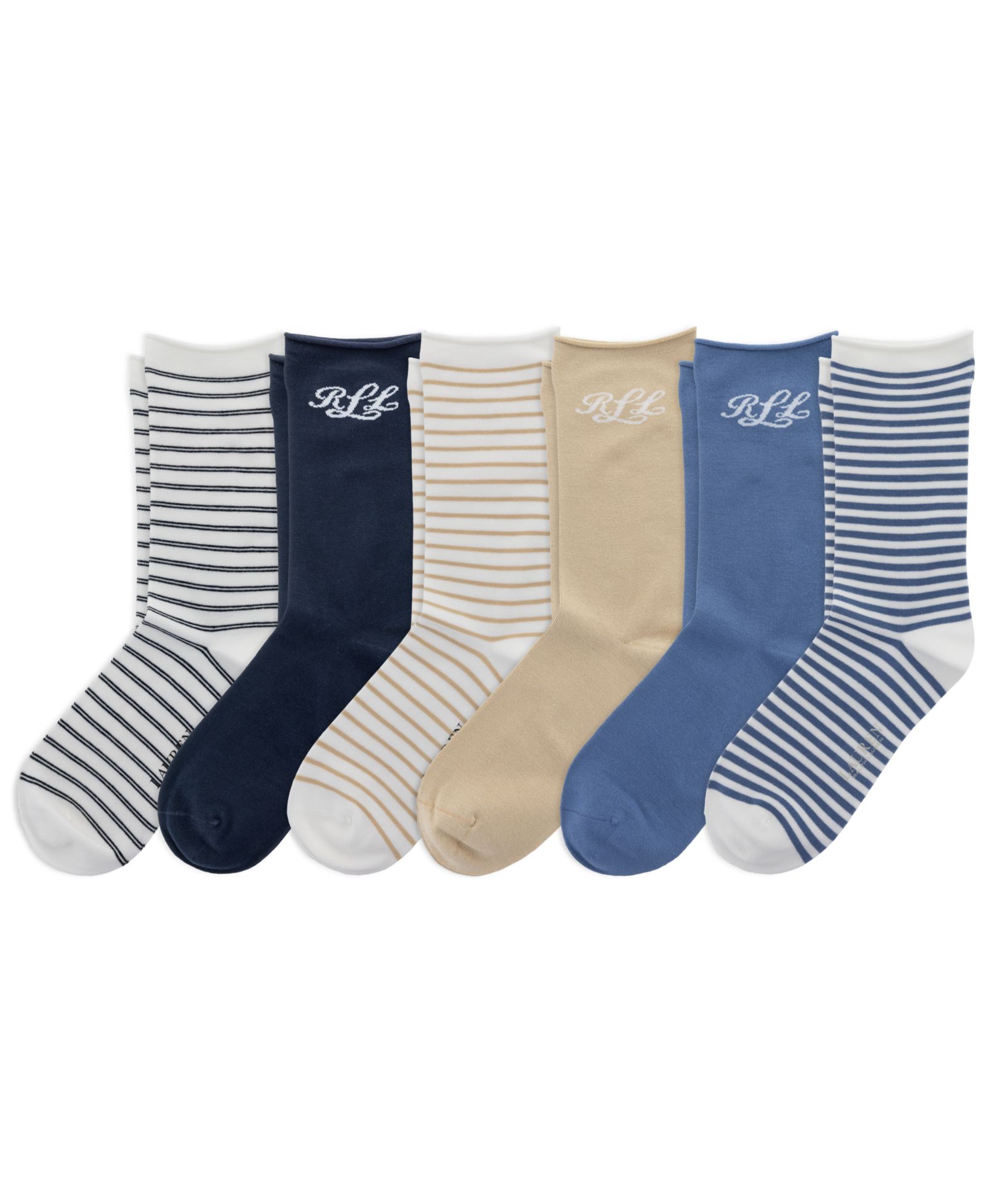 Lauren Ralph Lauren Women's Script Roll-Top Socks, 6-Pack