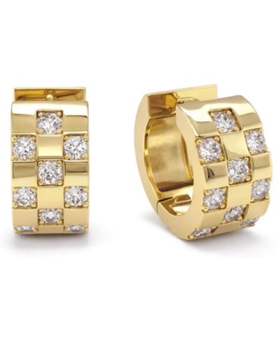 And Now This Серьги-кольца с прозрачным кубическим цирконием Checkerboard Hinge