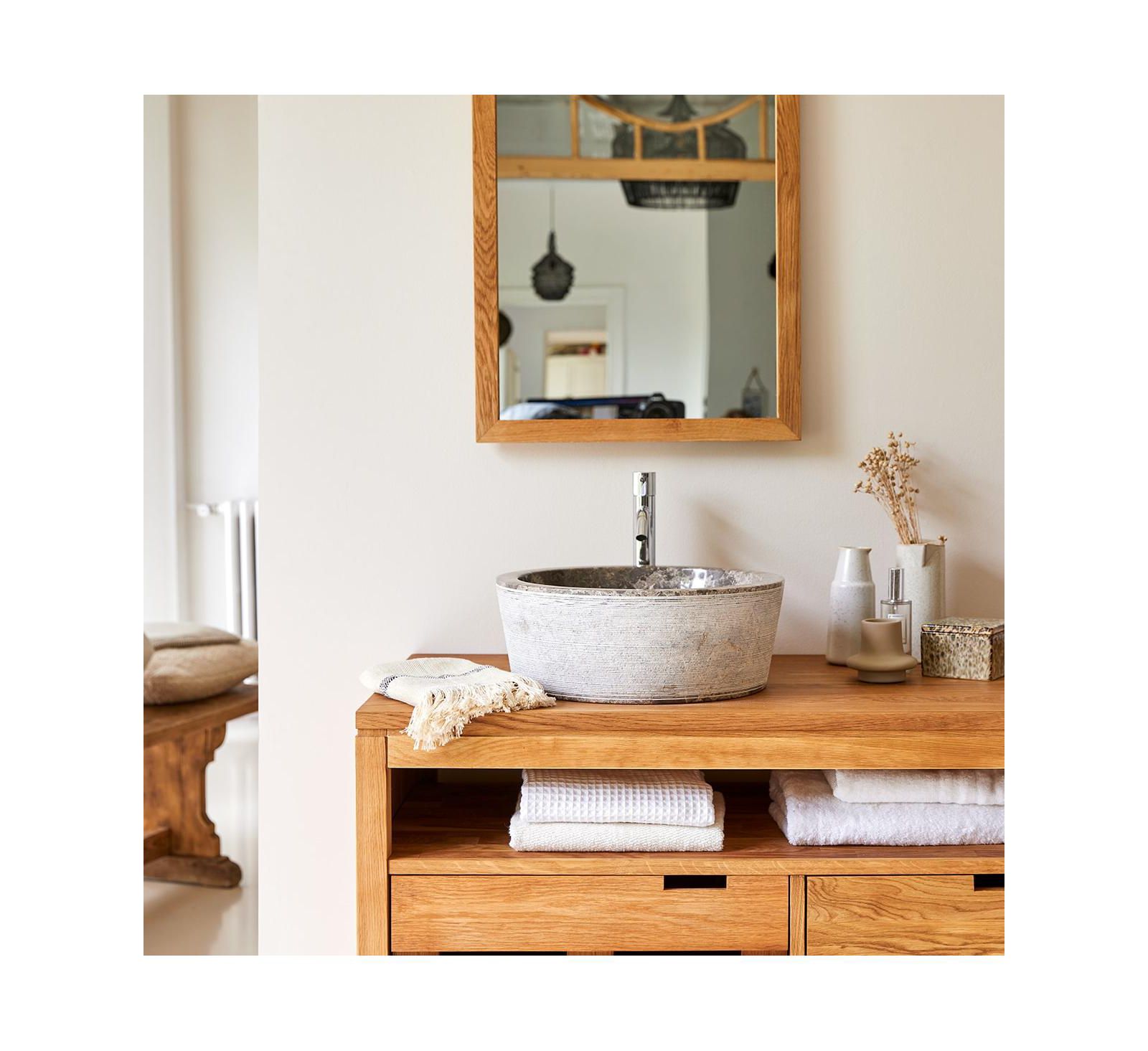 Tikamoon Rustic Genuine Marble Washbasin Sink Basin Circular Bowl Standard Bathroom