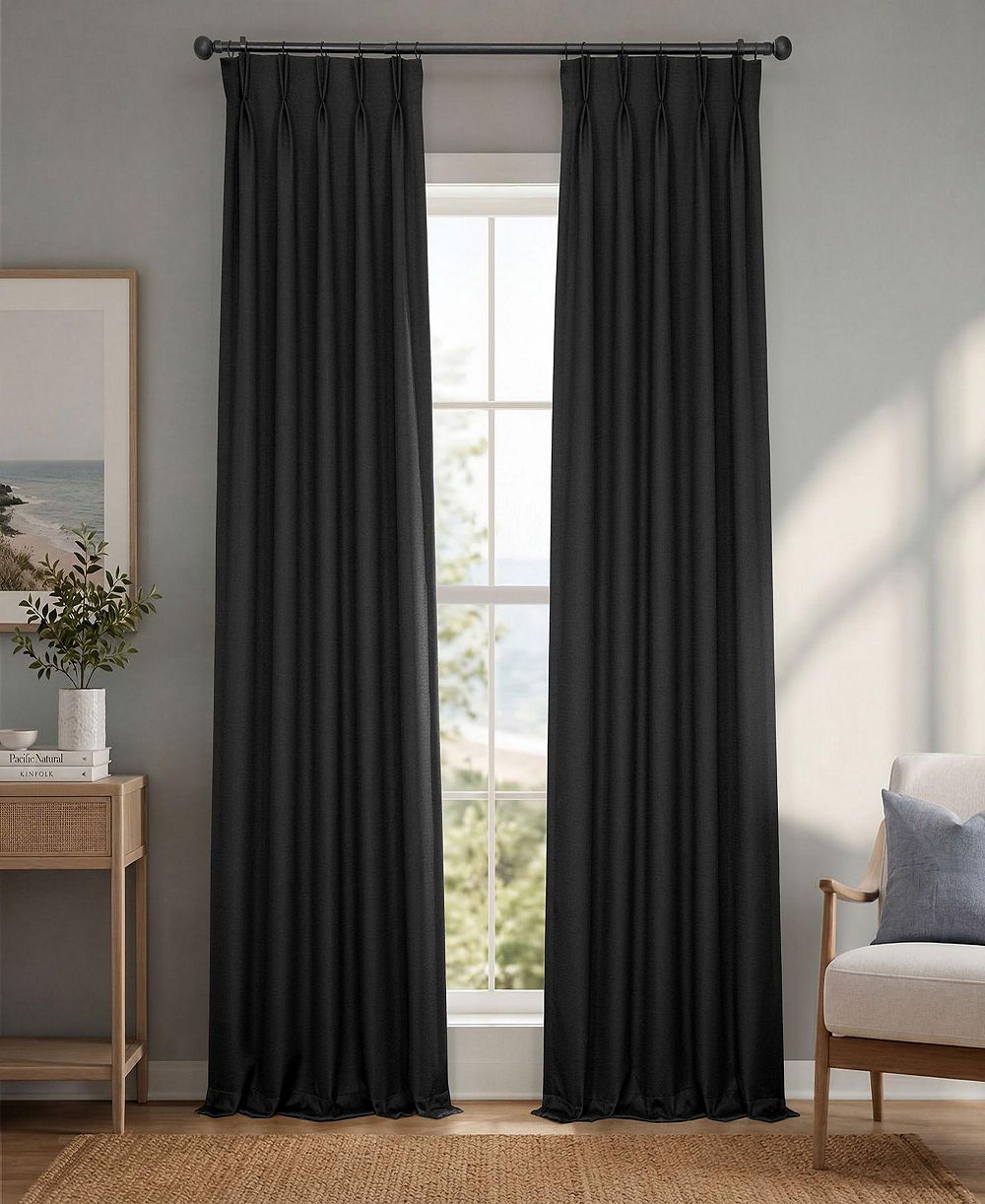 Half Price Drapes French Pleat Textured Faux Linen Room Darkening Curtain