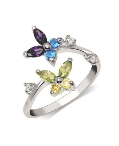 Кольцо на палец Curata Jewelry Butterfly с разноцветной кубической цирконией из золота 10K