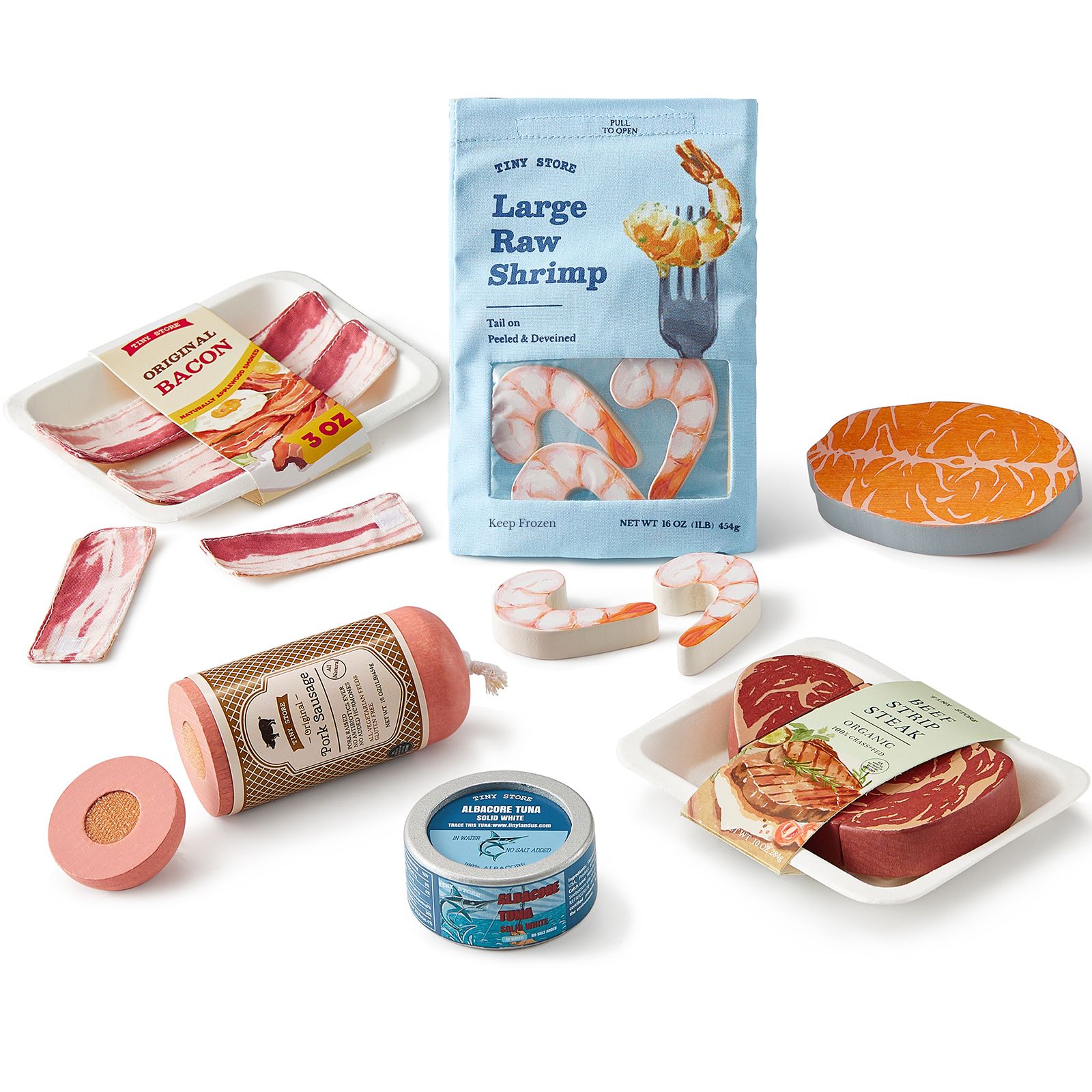 Tiny Land Meat & Seafood 6-Piece Cuttable Play Food Set, Ages 2+