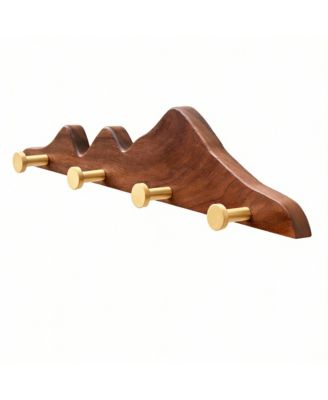 YIGII North American Walnut Decorative Wall Coat Rack with Brass Hooks