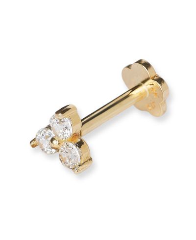 Серьга-лабрет Curata Jewelry из чистого золота 14k 18G с кубическим цирконием Trinity 3-Stone