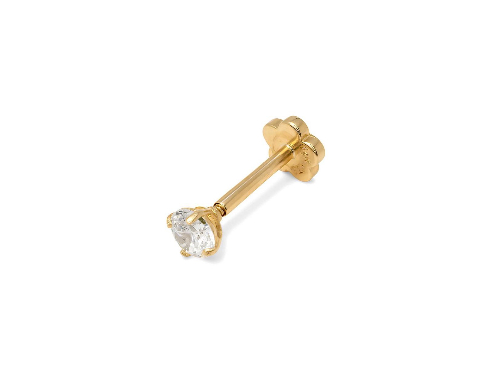 Curata Jewelry Solid 14k Yellow ot White Gold 18G Single Cubic Zirconia Labret Cartilage Flat-back Piercing