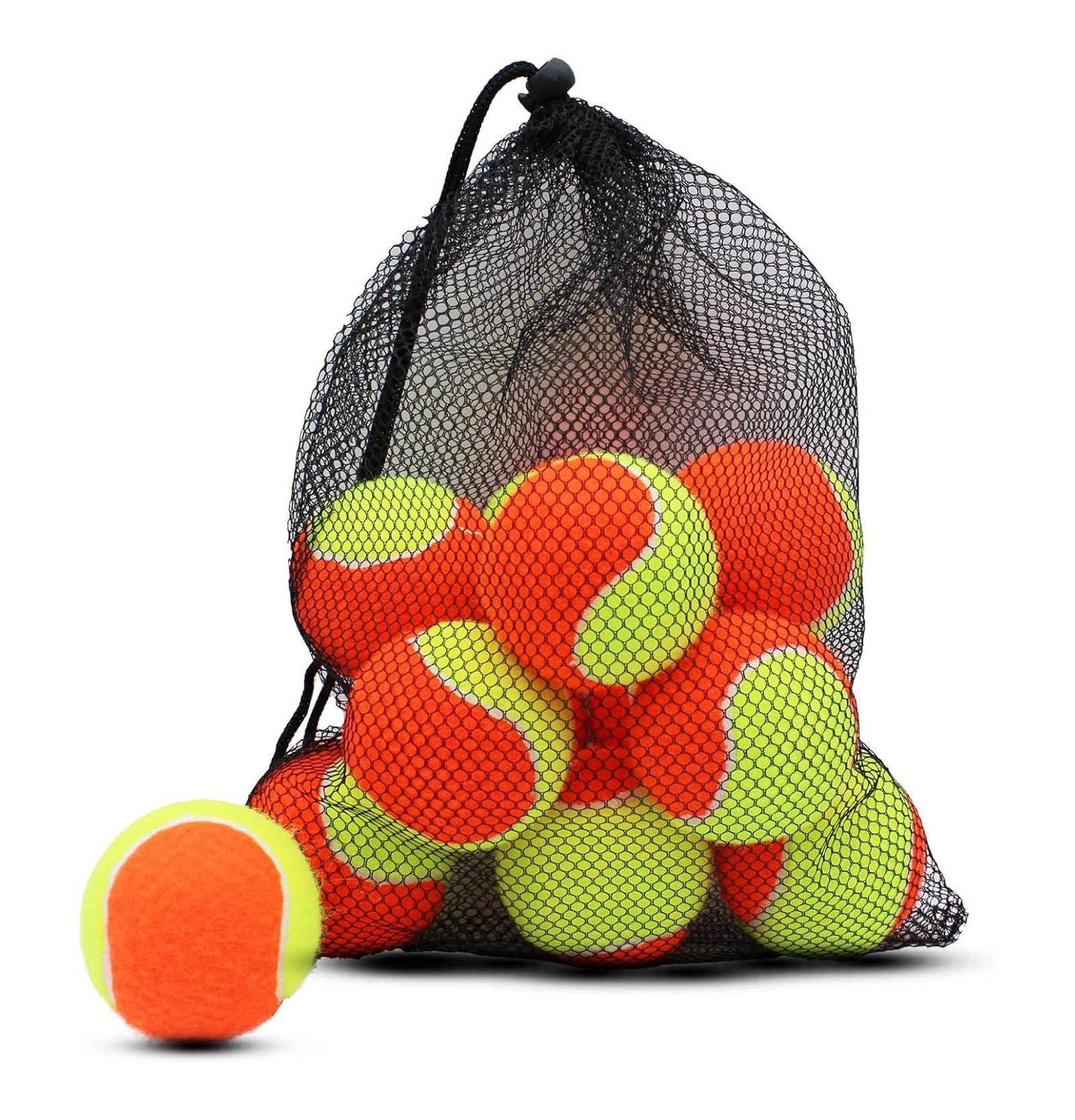 Magicorange Pack of 20 Low Compression Training Tennis Balls for Kids and Beginners with Durable Felt and Mesh Carrying Bag
