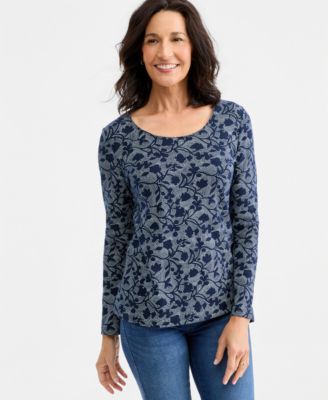 Style & Co Petite Long-Sleeve Scoop Neck T-Shirt, Macy's Exclusive