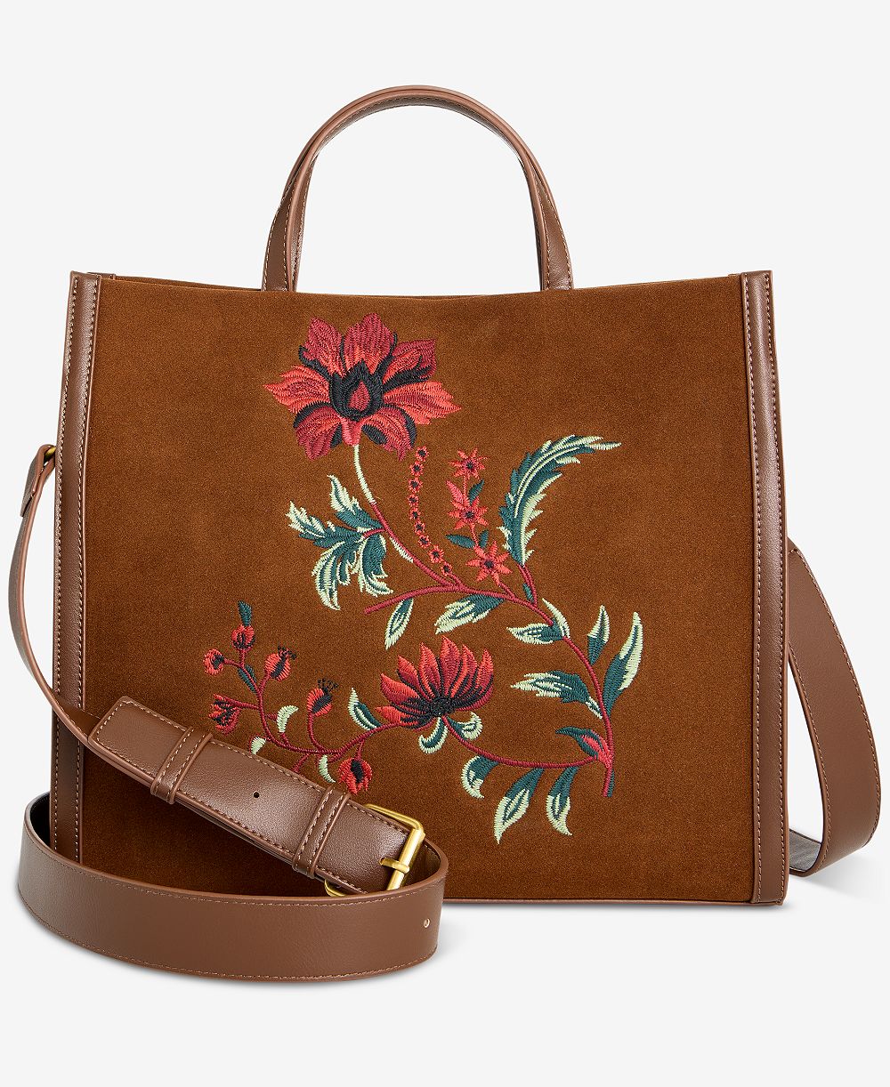 Style & Co Floral Embroidery Suede Adjustable Strap Tote, Macy's Exclusive