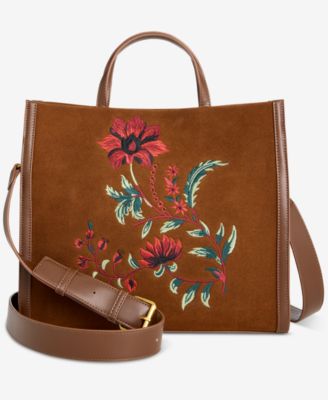 Style & Co Floral Embroidery Suede Adjustable Strap Tote, Macy's Exclusive