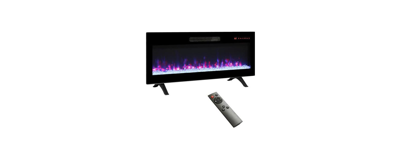 Flynama 36 inch recessed ultra thin tempered glass front wall mounted electric fireplace and multi color flame & emberbed, LED light heater
