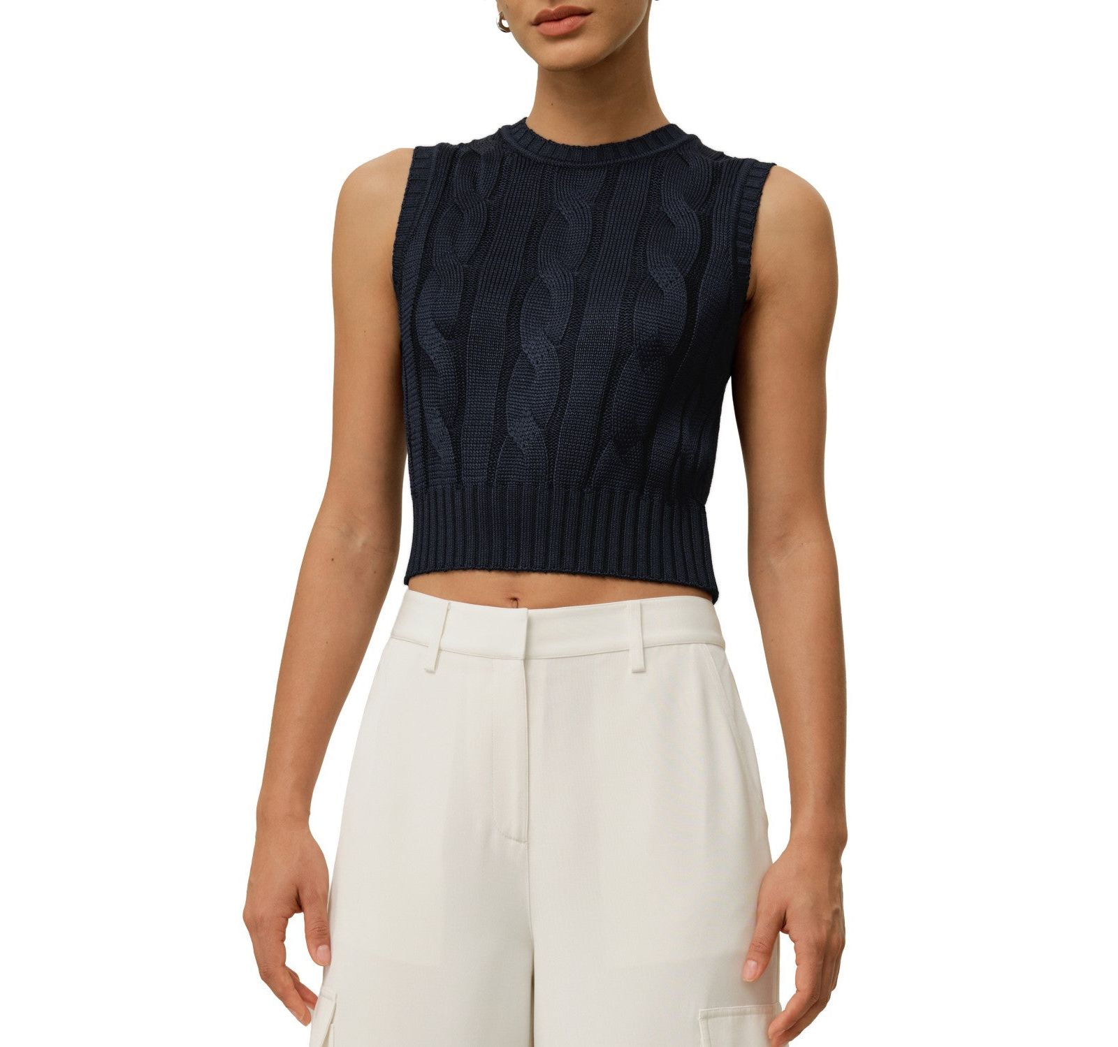 LILYSILK Women's Cable Knit Tussah Silk Cropped Top