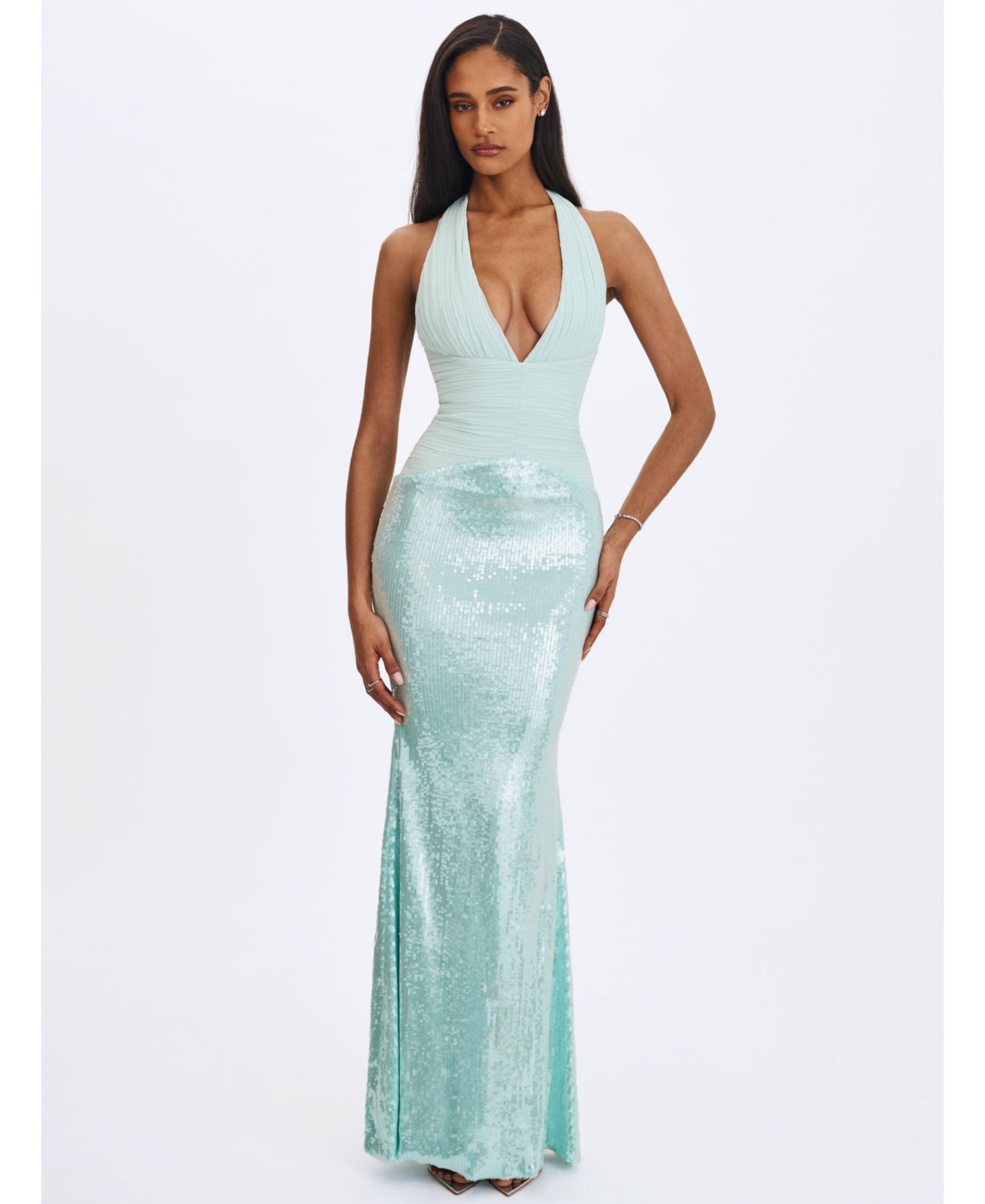 Женское платье макси Miss Circle Wendale Mint Sequin Plunging Mermaid