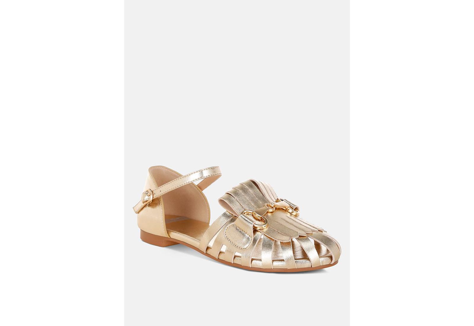Rag & Co Women's Noori Metallic Fringe Flat Sandals