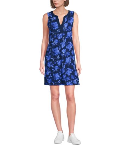 Lands' End Women's Cotton Jersey Notch Neck Dress