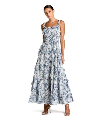 Женское вечернее платье Mac Duggal Women's Floral Cotton Ruffle Square Neck Ankle