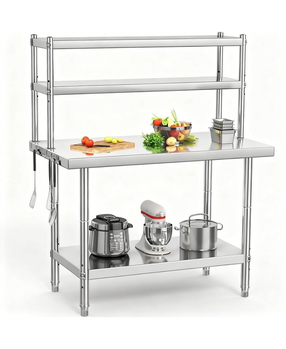 YIGII Stainless Steel Workbench with Shelves for Kitchen, Garage, Workshop