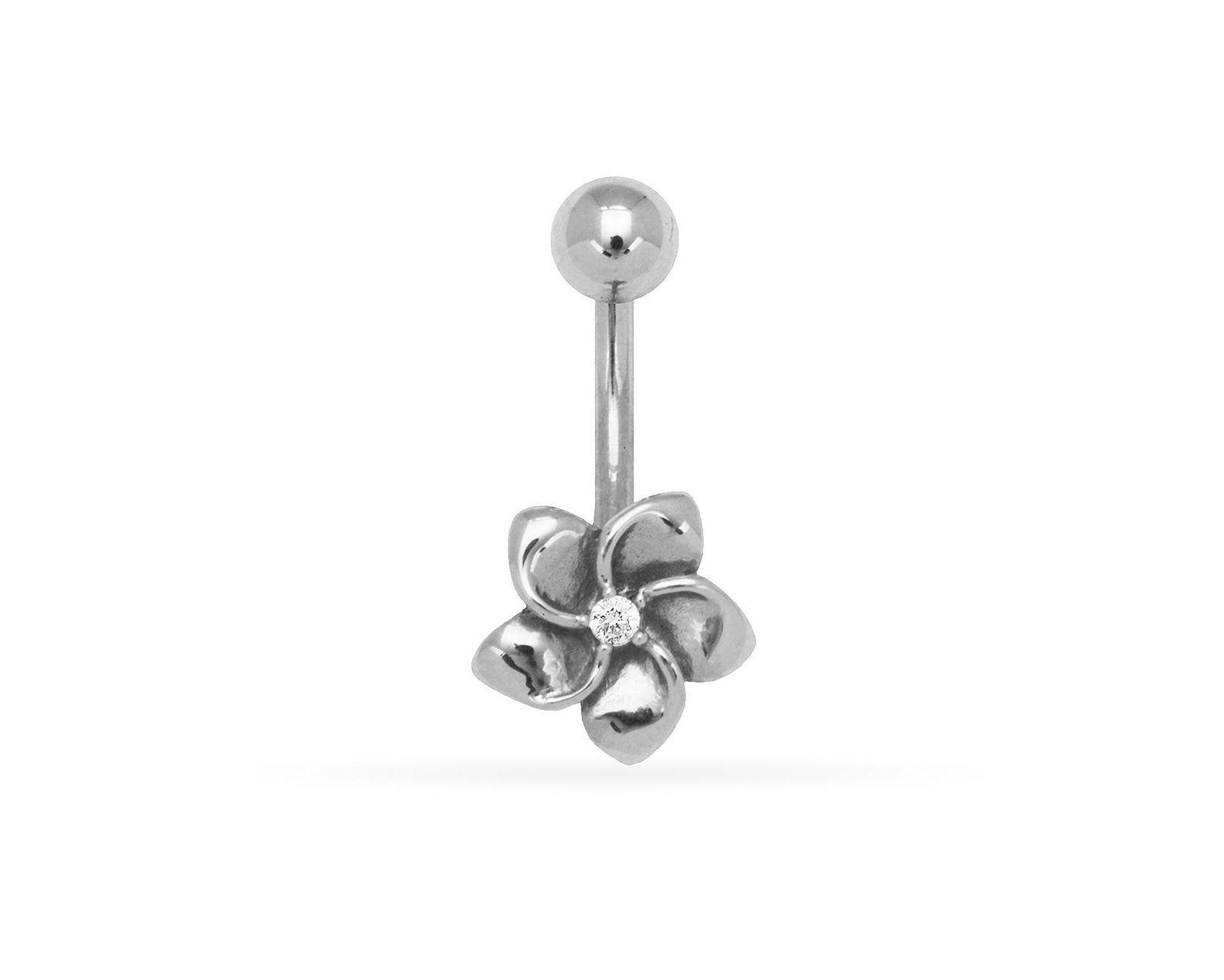 Curata Jewelry Solid 14k Yellow or White Gold 14G Cubic Zirconia Plumeria Flower Belly Button Ring Body Piercing Ring