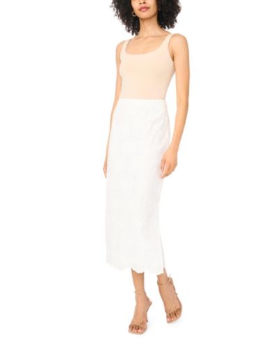 Vince Camuto Women's Embroidered  Scalloped Hem Midi Skirt
