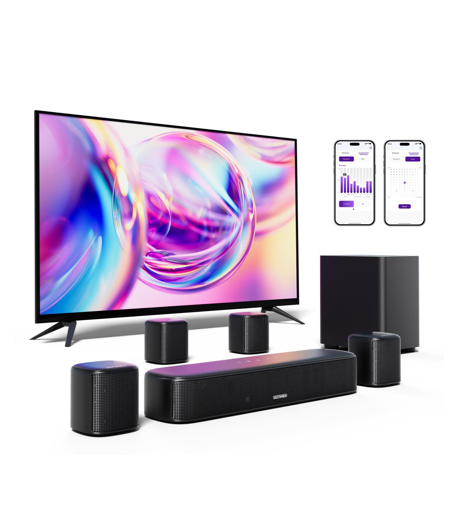 Саундбар ULTIMEA Aura A40 7.1ch Virtual Surround Sound с 4 динамиками, 330W, 4" Subwoofer, App Control, OPT/AUX/Bluetooth
