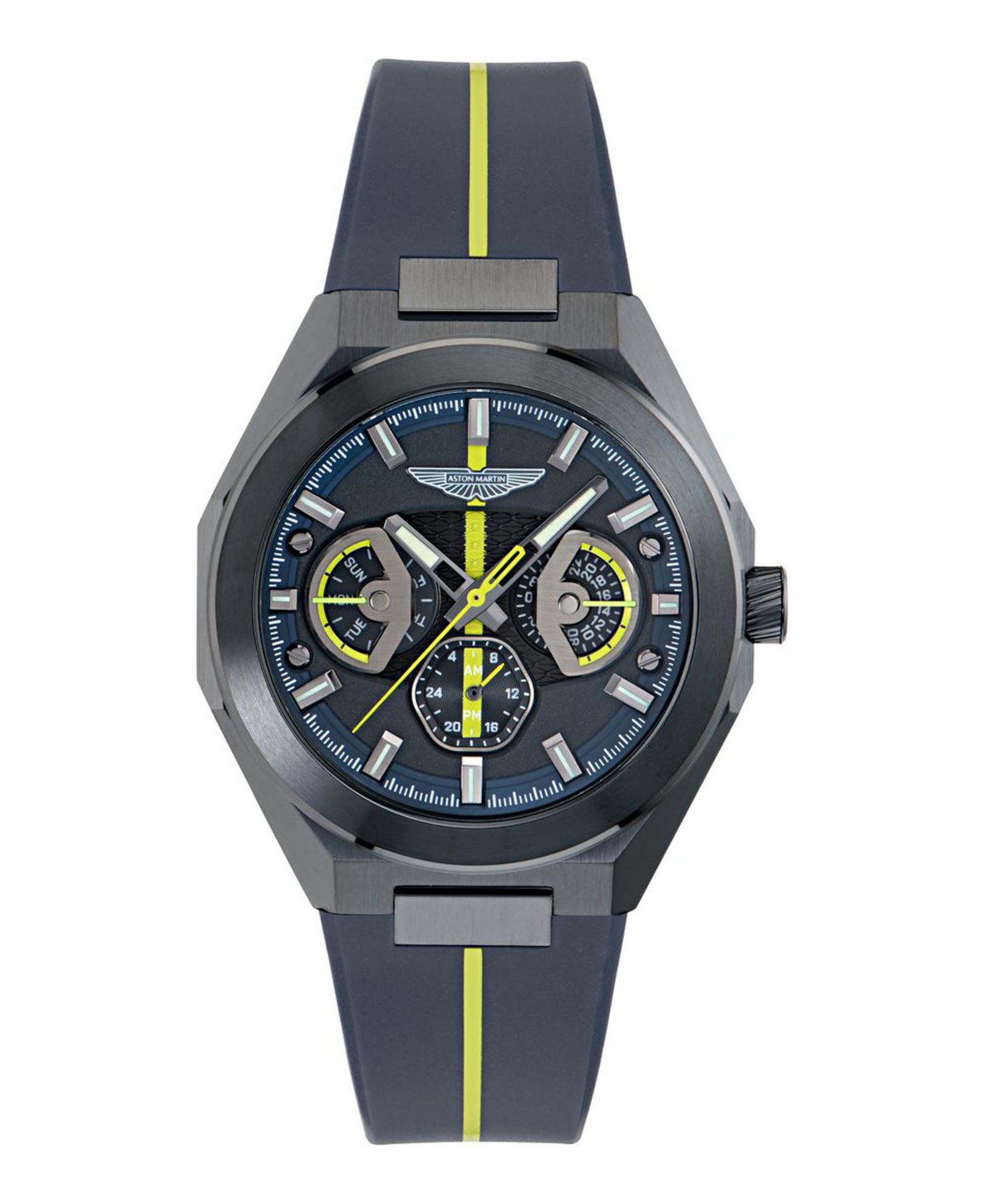 Aston Martin F1 Men's Quartz Gunmetal Guilloche Silicone Strap Watch 42mm