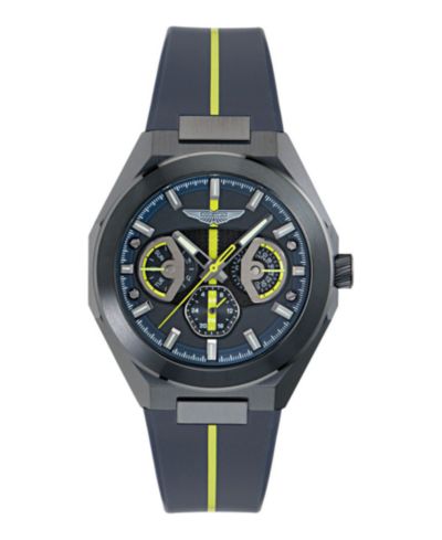 Aston Martin F1 Men's Quartz Gunmetal Guilloche Silicone Strap Watch 42mm