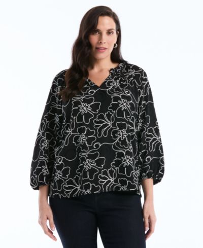 Rafaella Блузка Plus Size Floral Embroidered 3/4-Sleeve