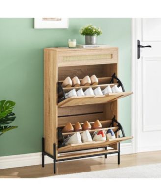 gaomon Entryway Freestanding Rattan Shoe Cabinet, 2 Flip Drawers + 1 Drawer Storage