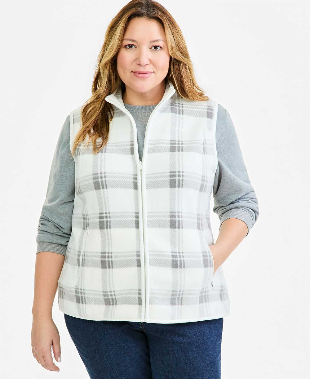Style & Co Plus Size Plaid Zip-Front Polar Fleece Vest, Macy's Exclusive