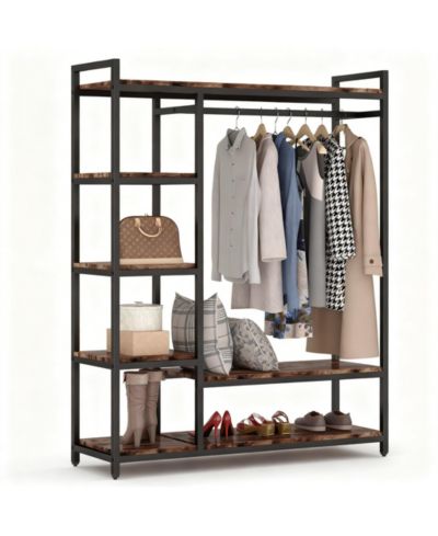 YIGII Heavy Duty Metal Frame Closet Organizer with Shelves and Rods for Clothes