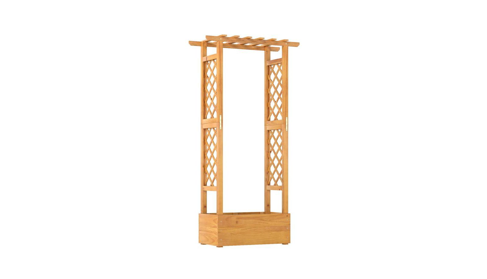 Slickblue Raised Wooden Planter Bed with Trellis and Overhead Roof